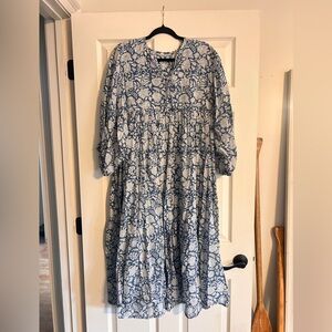 Blue and White Floral Women's Midi Dress